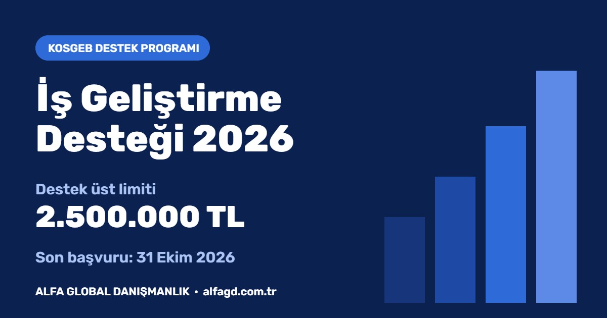 KOSGEB İş Geliştirme Desteği 2026 - 2.500.000 TL destek, son başvuru 31 Ekim 2026
